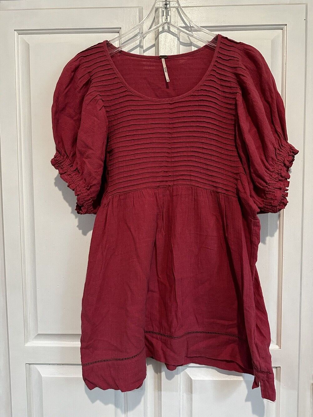 Free People Pink Elsie Puff Sleeve Tunic Top Shirt Blouse Womens Size Xsmall